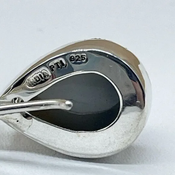 Green Drusy Sterling Silver Earrings Pear Shaped Drop Peacock Himalayan Gems - Picture 5 of 6